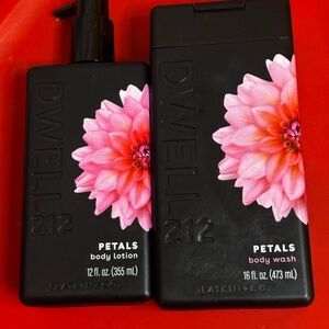 Dwell Black and Pink Petals Body Wash and Body Lotion Set New